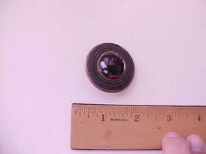1890 Antique Large Gay Nineties Metal Button Faceted Multi Color Glass Jewel Vg 