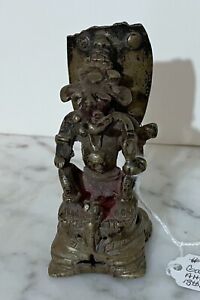 Antique 18th Century Hindu Bronze Statue Of A Setated Lord Ganesha From India