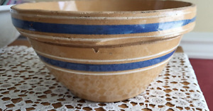 Antique Yellow Ware Bowl Blue Stripped Bowl 9