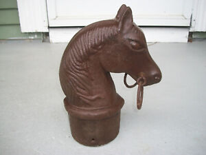 Rare Antique Double Ring Cast Iron Hitching Post Horse Head Topper