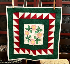 Christmas Country Primitive Made With Love Heart Quilt Hand Quilted Appliqued