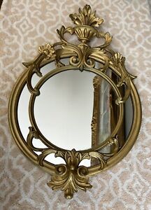 Molded Hard Plastic Vintage Italian Neoclassical Style Gilt Mirror With Crest