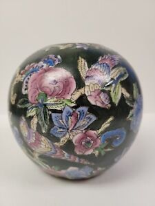 Vintage Chinese Porcelain Famille Noir Vase Birds And Flowers