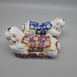 Vintage Chinese Porcelain Enamel Laying Child Opium Pillow Baby Figurine X2 5 