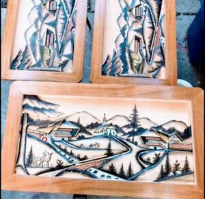 Germany Black Forest 3d Hand Carved Hand Painted Set Of 3