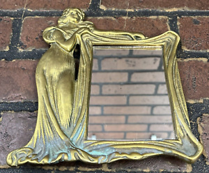 Brass Art Nouveau Lady By The Mirror Vanity Dresser Table