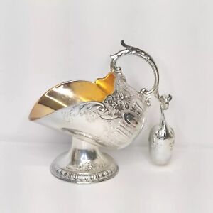 Vintage Sugar Scuttle With Scoop Silver Plate Floral Made In Japan