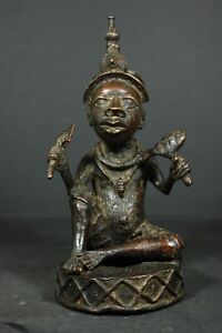 African Seated Benin Bronze Ife Royal Court Messenger Nigeria Tribal Art