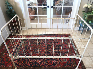 Antique Vintage White Iron Bed Crib Easy Assembly Ships Flat