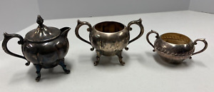 3 Vintage Sheridan Silver On Copper Creamer And 2 Sugar Bowls Marked Z