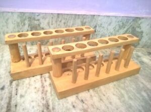 Set Of 2 Wooden Test Tube Stand 6 Hole With Drying Rack Vintage Lab Equipment