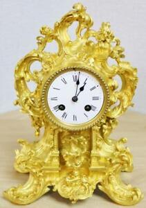Stunning Small Antique French 8 Day Rococo Style Bronze Ormolu Mantle Clock