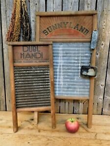 2 Antique Primitive Washboards With Soap Saver Tool Display Lot Aafa