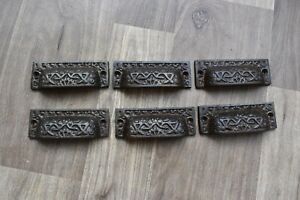 Victorian Cast Iron Cup Cabinet Drawer Door Knobs Handles Pull Rustic 6 Pcs