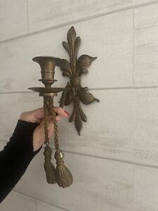 Antique Cast Brass 12 Candle Rope Tassels Decor Wall Sconces Vintage
