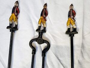 Rare Antique 1820 Cast Iron Figural Hessian Soldiers Fireplace Set 