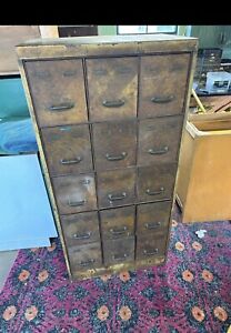 Vintage Antique File Cabinet Apothecary Industrial 15 Drawer Steel Metal Storage