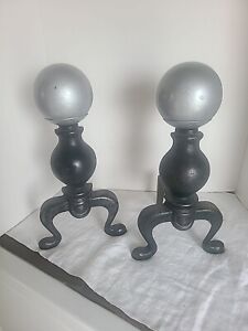 Cast Iron Fireplace Andirons With Log Dogs Cannon Ball Top 60 256