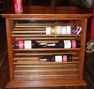 Neat Antique Country Store Quartered Oak Ribbon Or Wine Case Cabinet 15953