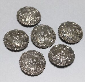 Set Of 6 Antique Art Nouveau Solid Silver Buttons Levi Salaman 1903 