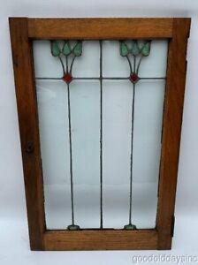 Antique Oak Stained Leaded Glass Window Cabinet Door From Chicago 30 X 20 
