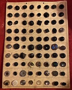 Antique French Czech Glass Button Sample Card Big 80 Overlay Black Brass Shanks