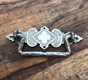 Victorian Indian East Lake Drawer Pull Nickel Ornate French Silver 4 Drop Down