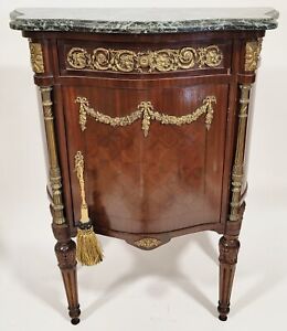 Antique French 19thc Louis Xvi Bronze Marble Top Hall Table Cabinet Nightstand