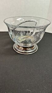 Vintage Etched Glass Divided Bowl With Sterling Silver Base J E Caldwell Co 