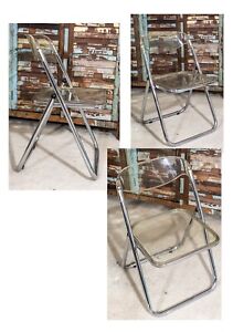 Mid Century Clear Lucite Acylic Folding Chairs Made In Italy Set Of 3 Vintage
