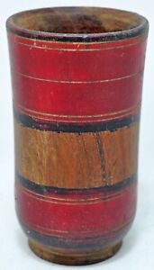 Antique Wooden Drinking Cup Glass Original Old Hand Carved Lacquer Painted