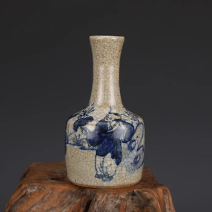Splendid Chinese Hand Painting Blue White Porcelain Boy Figure Vase