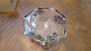 Glass Bowl Hand Painted Glass Floral Art Deco Design Platinum Antique