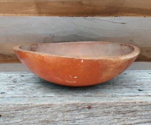Early Primitive Antique Out Of Round 13 Inch Turned Wood Burl Wooden Dough Bowl