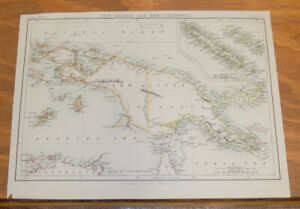 1885 Antique Color Map New Guinea And New Caledonia