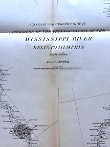 Large 1882 Antique Map Mississipi River Delta To Memphis 13