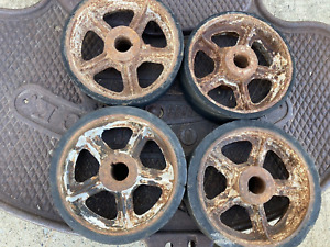  4 Vtg Industrial Cart Steampunk Cast Iron 9 1 4 Hit Miss Gas Engine Wheels