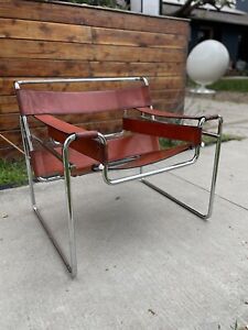 Knoll Original Ny Orange Red Marcel Breuer Wassily Chair Leather Authentic 1968