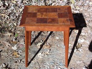 Vintage Mid Century Modern Burl Wood Parquet Side Table