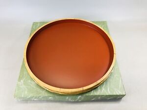 Y6759 Tray Vermilion Painting Box Cedar Wood Japan Antique Obon Ozen Tableware