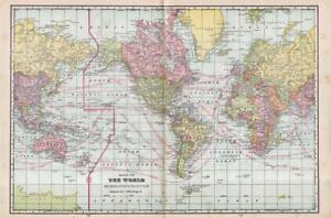1898 Antique Cram Atlas Map Of The World Excellent Detail