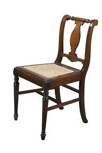 Antique Curly Poplar Federal Cane Seat Dining Side Chair Scrolled Back