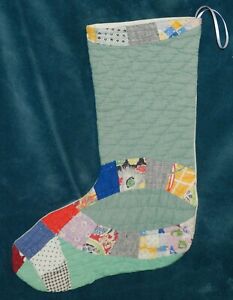 Nice Antique Vintage Cutter Quilt Christmas Stocking Green Wedding Ring 20 22