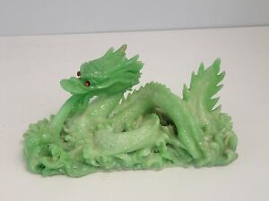 Chinese Jade Dragon Breathing Fire Resin Statue 10 Long 6 High Heavy Desk Top