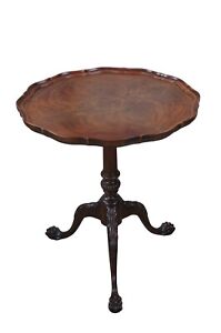 Antique Chippendale Flame Mahogany Pie Crust Ball Claw Pedestal Tea Table