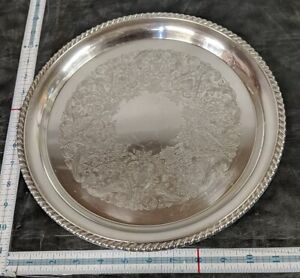 Antique Silverplate Wm Rogers 161 Round Serving Tray Platter Engraved Ornate 12 