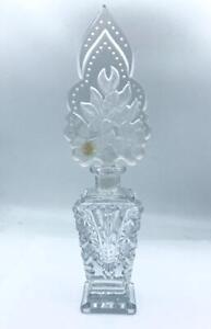 Antique Art Deco Clear Czech Glass Perfume Bottle W Oversized Floral Stopper