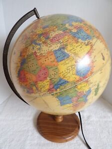 Vintage George F Cram S Antique Illuminated 12 World Globe Light Up Wood Base