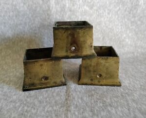 Set Of 3 Antique Solid Brass Square Feet Caps Replacement Table Legs Vintage