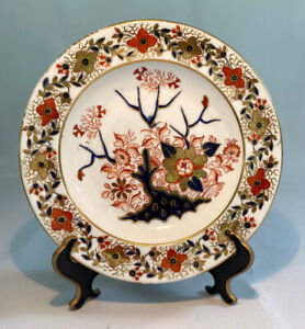 19th Century English Derby Porcelain Plate Pattern Japan Tree Excellent